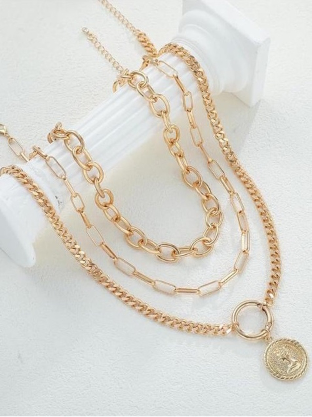Anthropologie Layered Gold Coin and Chain Necklace Set - Picture 6 of 6
